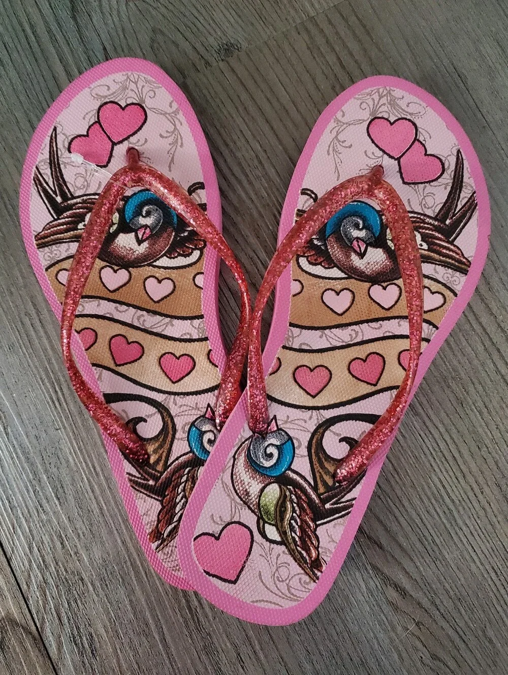 LA INK Glitter Strap Tattoo Art Foam Flip Flop Sandals 7.5